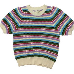 Vine & Love Kenzie Sweater Multicolored Stripes Scallop Neck Women's size Med